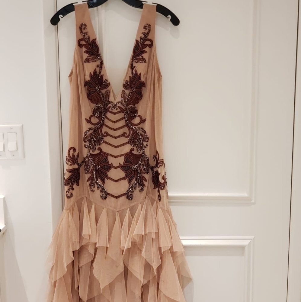 Bcbg Max Azria pink beeded ruffles gown